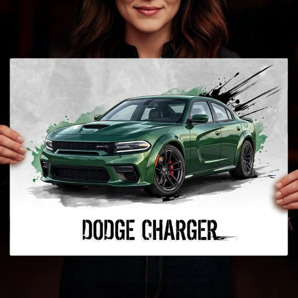 Duzy obraz metalowy z grafika Dodge Charger SRT Hellcat